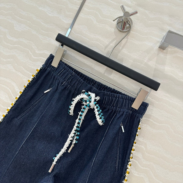 CC Shorts In Navy Blue Denim Fabric