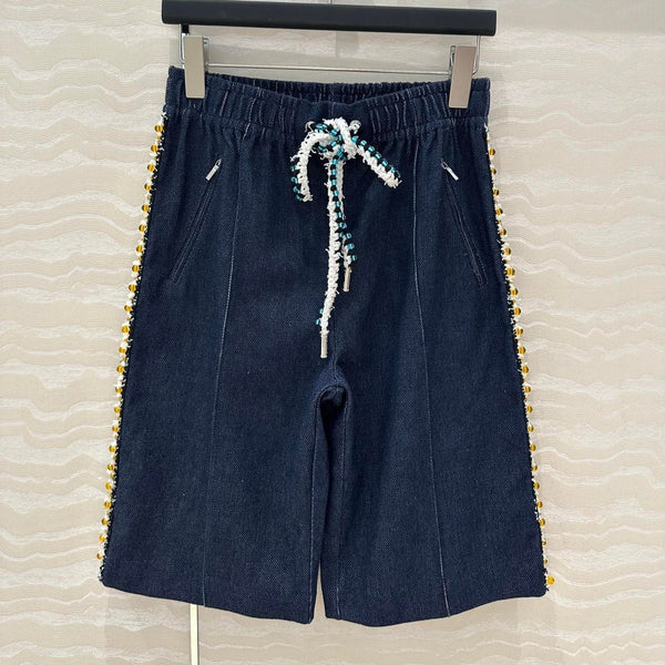 CC Shorts In Navy Blue Denim Fabric