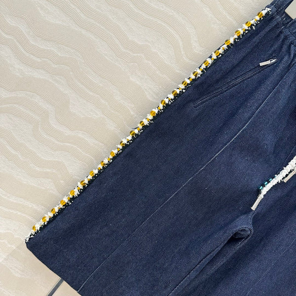 CC Shorts In Navy Blue Denim Fabric