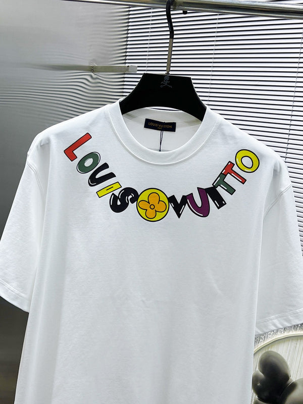 T-SHIRT IN COTONE BIANCO LV LOGO COLORATO 238820