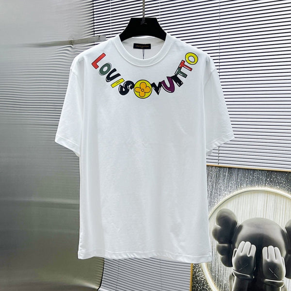 T-SHIRT IN COTONE BIANCO LV LOGO COLORATO 238820