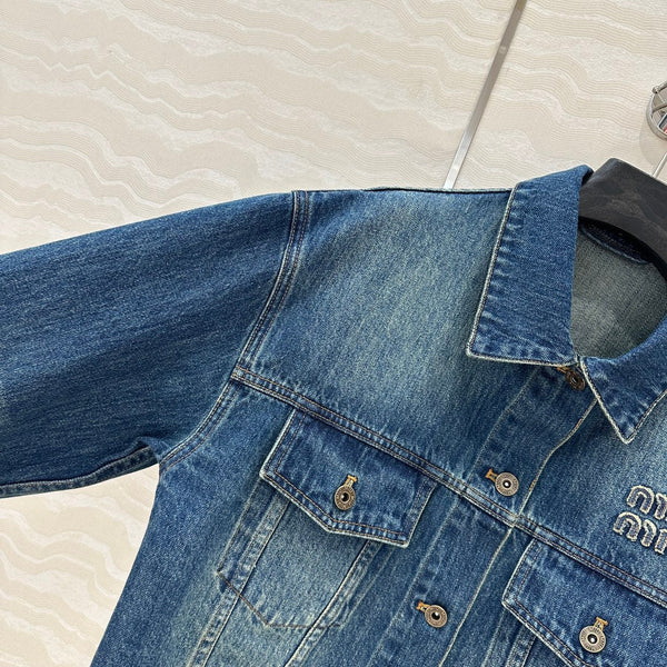 Miu Miu Plaid Denim Jacket Blue Cotton