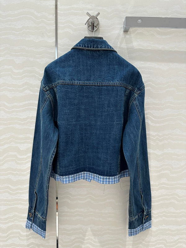 Miu Miu Plaid Denim Jacket Blue Cotton