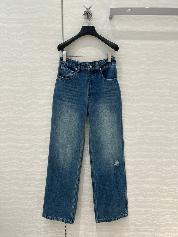 CD Ripped Straight Jeans Blue Cotton