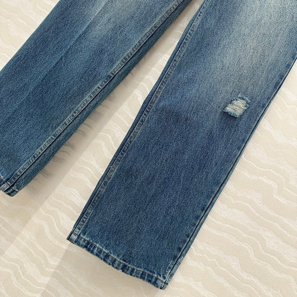 CD Ripped Straight Jeans Blue Cotton