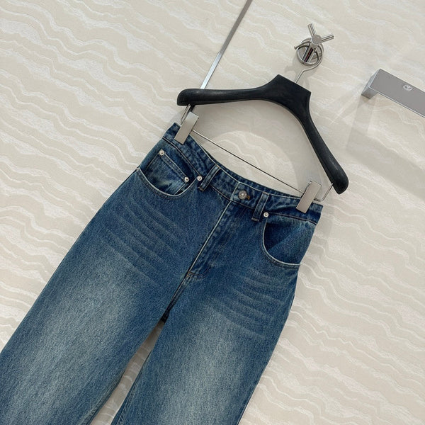 CD Ripped Straight Jeans Blue Cotton