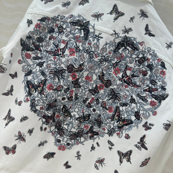 CD Butterfly Pattern denim Jacket White Cotton