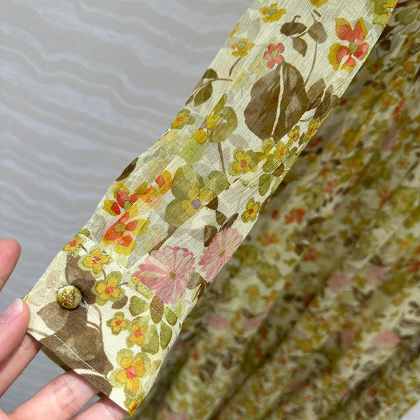 Celine Floral Pattern Dress Green Silk