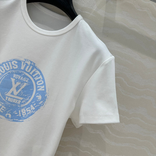 LV 25 MONOGRAM Print Logo Short T-Shirt White Blue Cotton