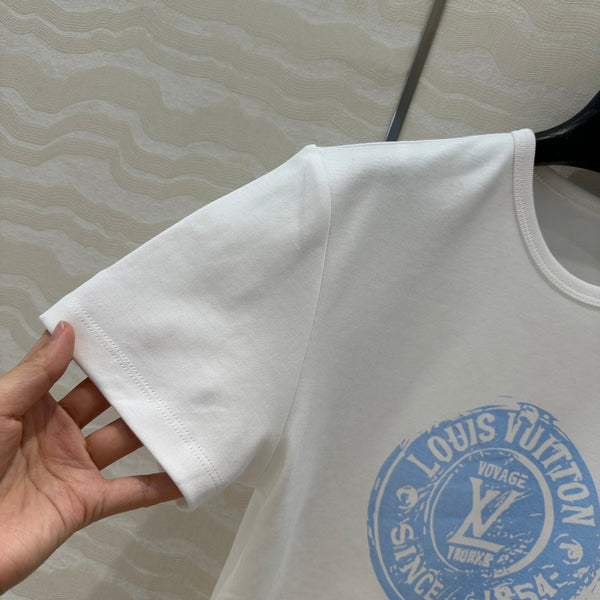 LV 25 MONOGRAM Print Logo Short T-Shirt White Blue Cotton