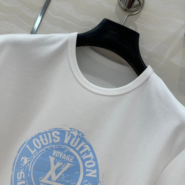 LV 25 MONOGRAM Print Logo Short T-Shirt White Blue Cotton