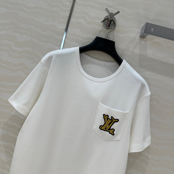 LV 25 Three-Dimensional Embroidered Logo T-shirt White Cotton