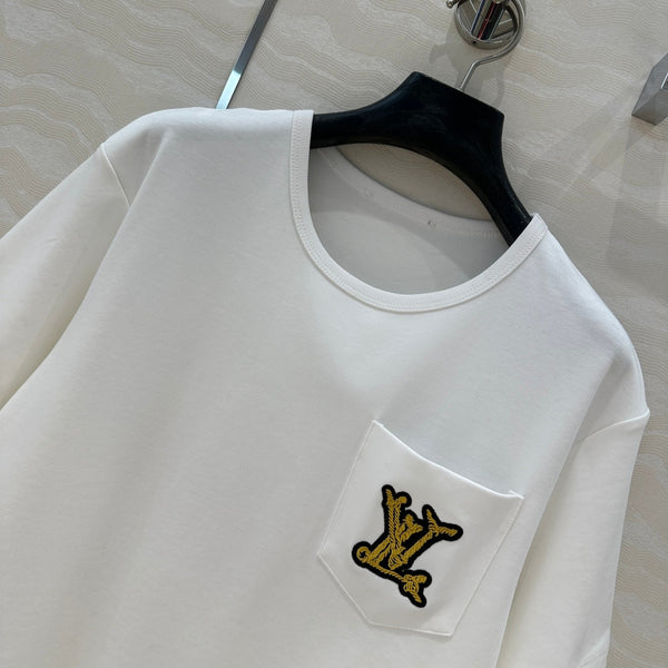 LV 25 Three-Dimensional Embroidered Logo T-shirt White Cotton