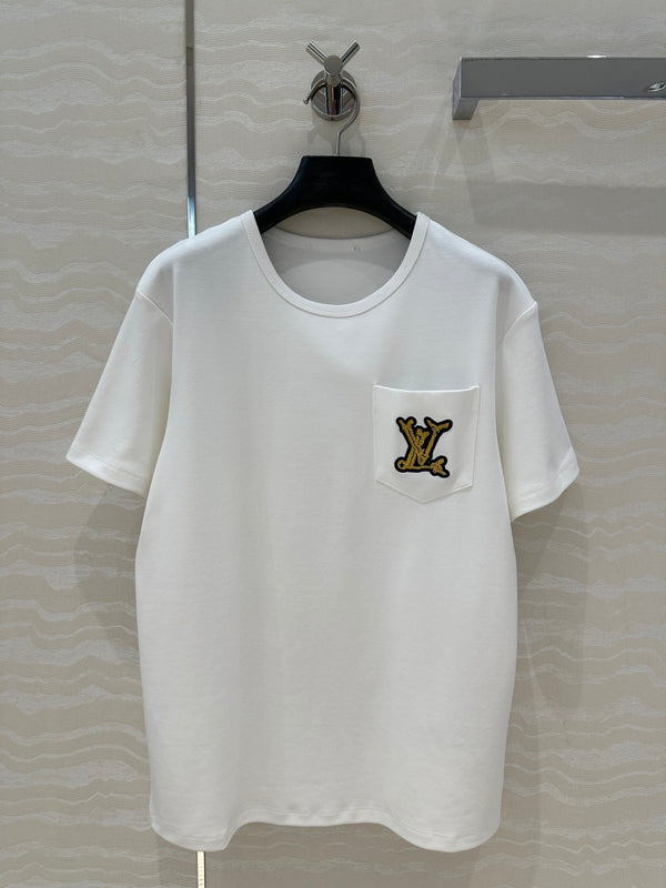 LV 25 Three-Dimensional Embroidered Logo T-shirt White Cotton