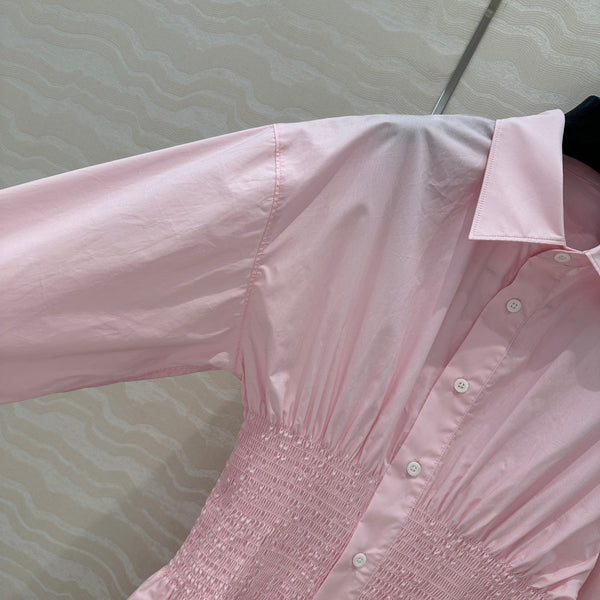 Prada Shirt Dress With Waist Design Pink Cotton