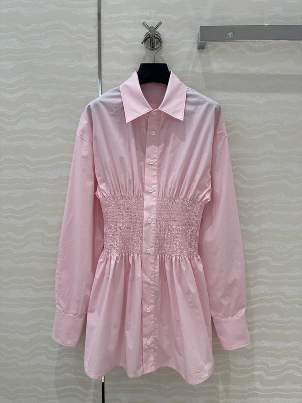 Prada Shirt Dress With Waist Design Pink Cotton