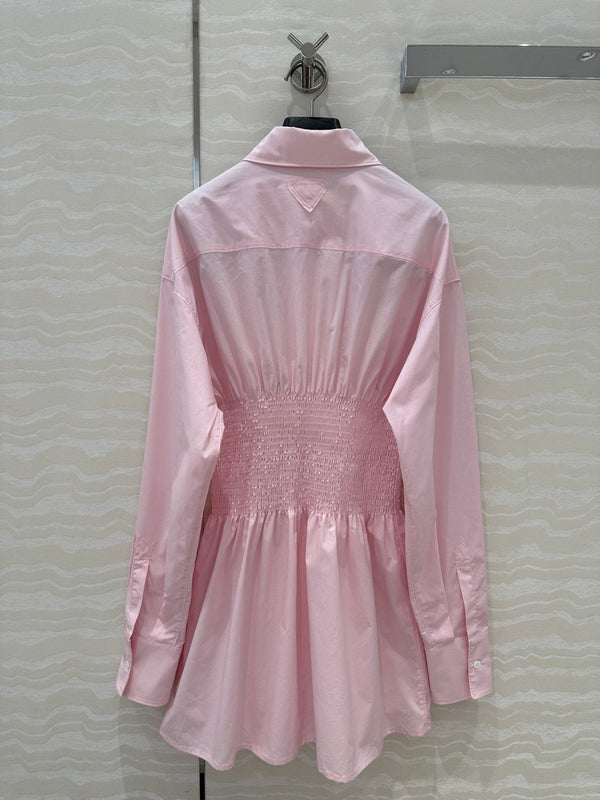 Prada Shirt Dress With Waist Design Pink Cotton