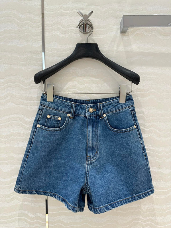LV Denim Fabric Short Blue Cotton
