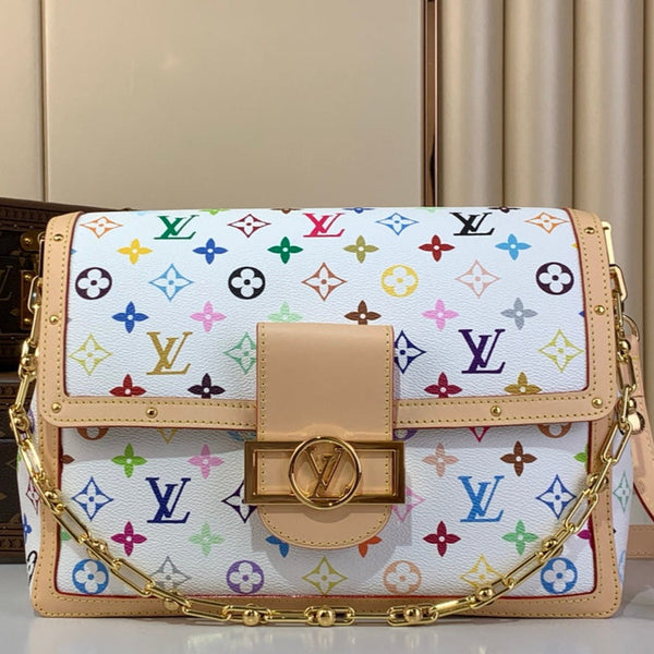 LV x TM Dauphine Soft GM 28cm White Multicolored Cowhide-leather trim