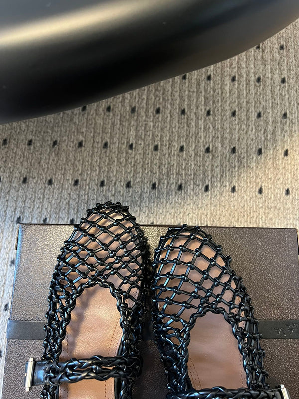 Alaia 25 Braided Ballet Flats Black Cowhide 303677