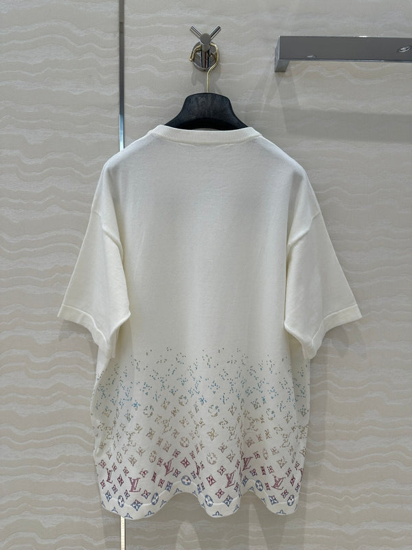 LV Short-Sleeved Knit Sweater Shirt White Black Cotton