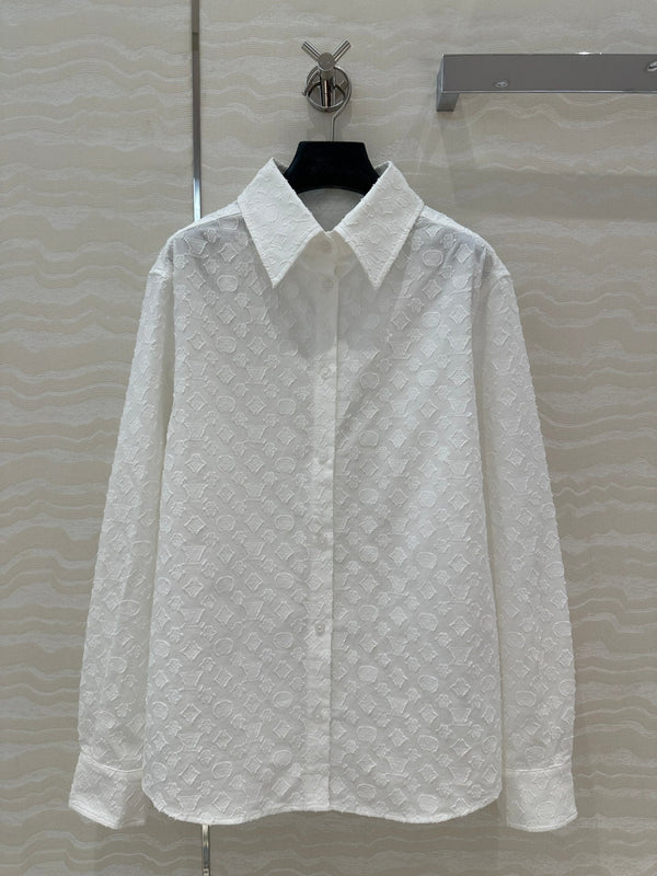 LV Jacquard Fabric Shirt White Cotton