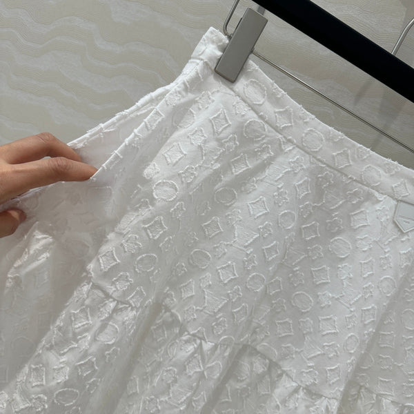 LV Monogram Jacquard Skirt White Cotton