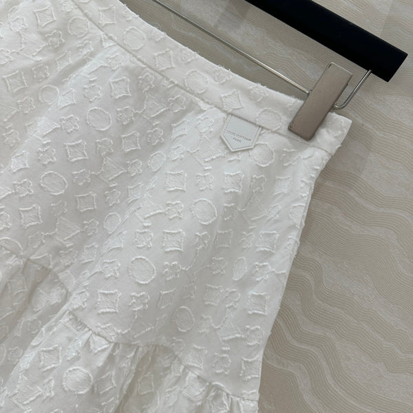 LV Monogram Jacquard Skirt White Cotton