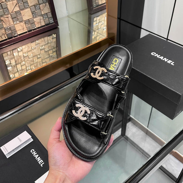 CC 25S Dad Sandal Mule Black Patent Calfskin