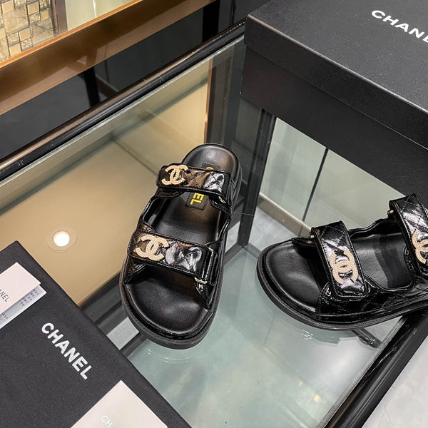 CC 25S Dad Sandal Mule Black Patent Calfskin
