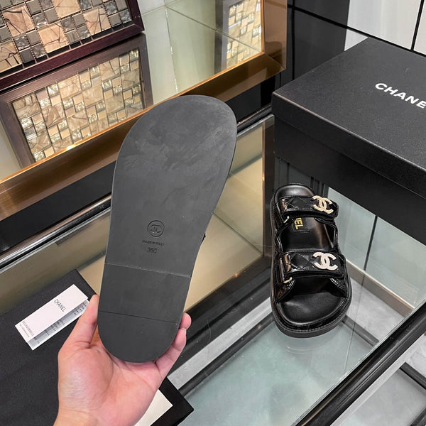 CC 25S Dad Sandal Mule Black Patent Calfskin