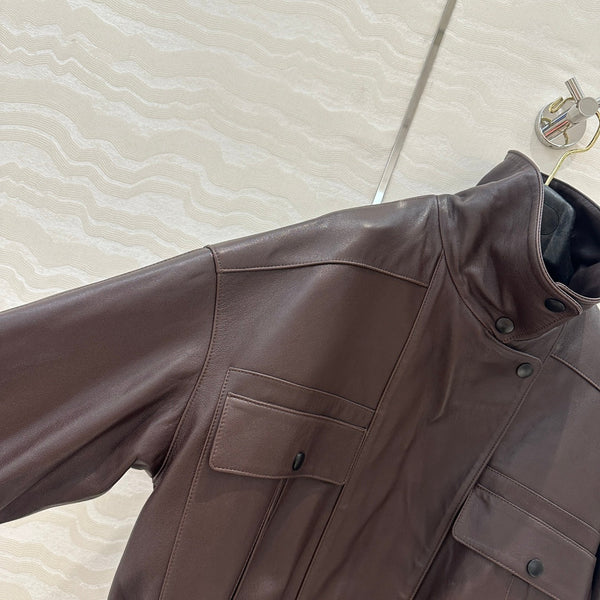 Giacca YSL Double Pocket Silhouette in pelle di agnello marrone