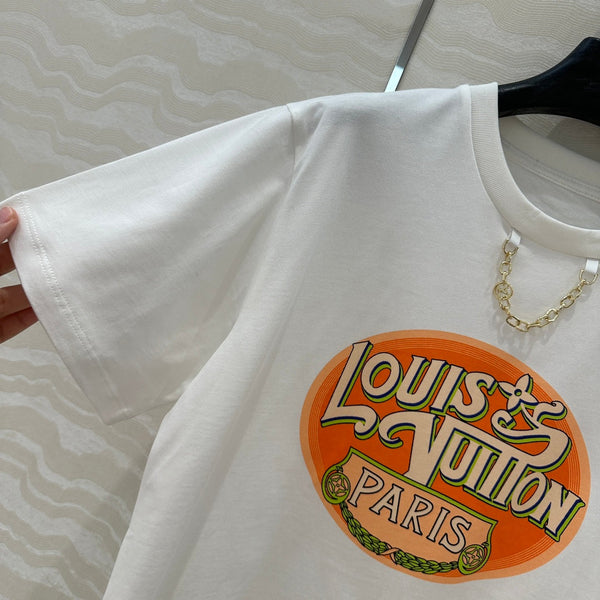 T-shirt stampata con monogramma classico LV in cotone bianco arancione