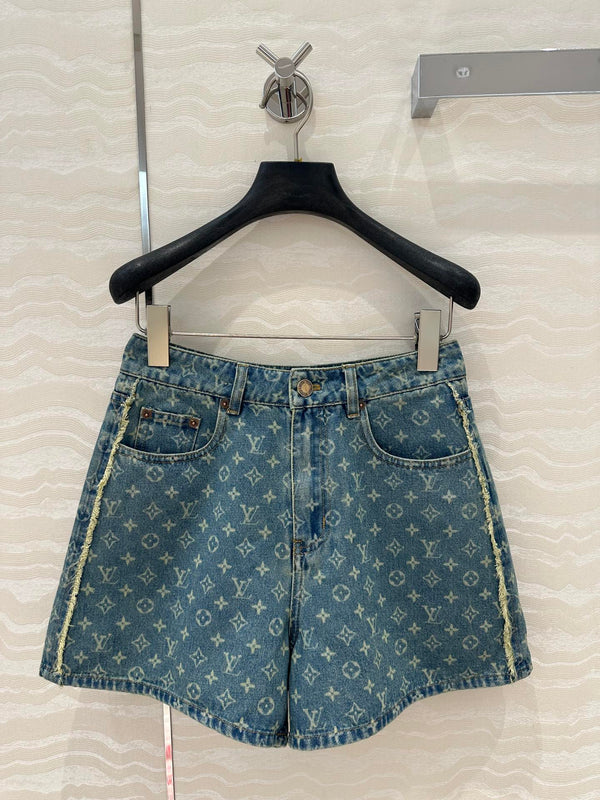 LV Side Border Denim Short Blue Cotton
