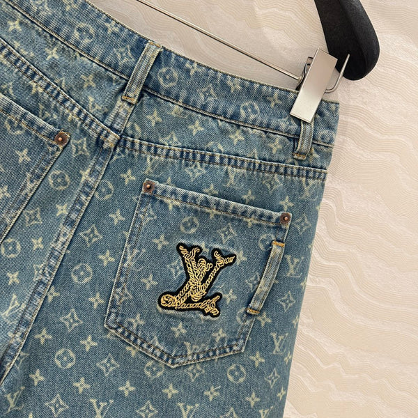 LV Side Border Denim Short Blue Cotton