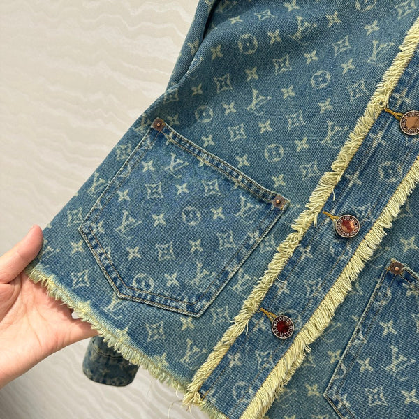 LV Hair Edge Craftsmanship Denim Jacket Blue Cotton