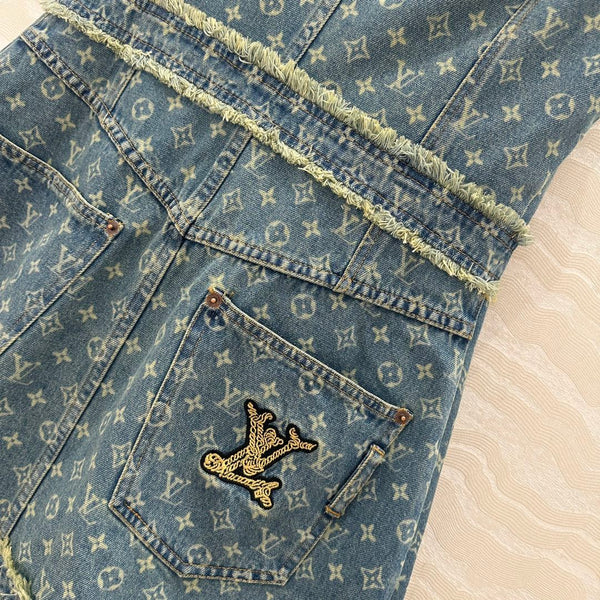 LV Hair Edge Craftsmanship Denim Dress Blue Cotton