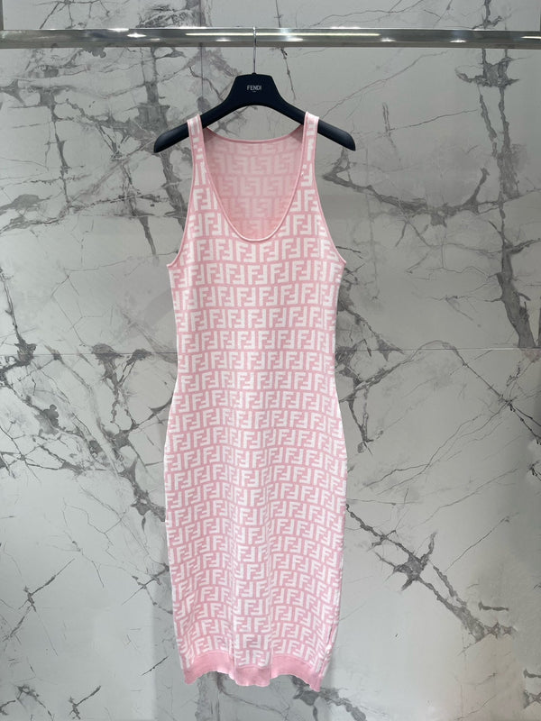 Fendi Sleeveless Dress Pink Wool