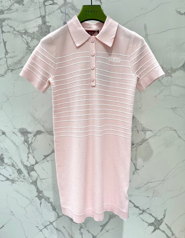 Gucci Polo Shirt Dress Pink Cotton Wool