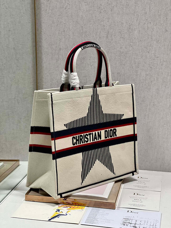 CD White five-pointed Star Book Tote 42cm Bag Canvas 336564