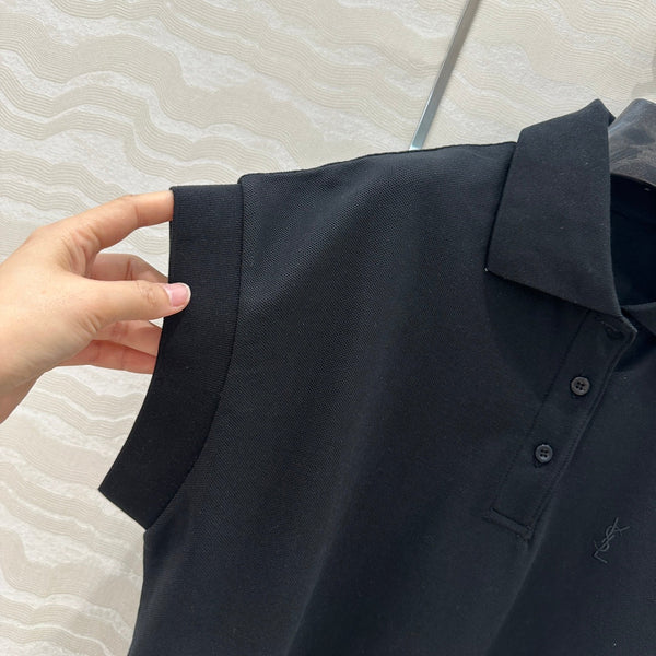 YSL Polo Collar T-shirt Black Cotton Polyester