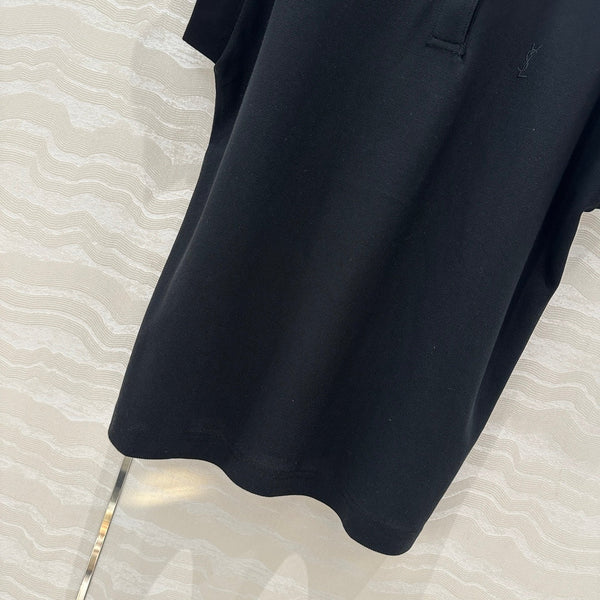 YSL Polo Collar T-shirt Black Cotton Polyester