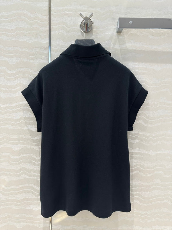 YSL Polo Collar T-shirt Black Cotton Polyester