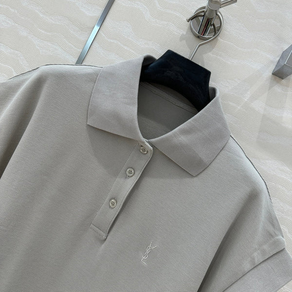YSL Polo Collar T-shirt Gray Cotton Polyester