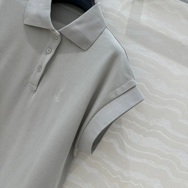 YSL Polo Collar T-shirt Gray Cotton Polyester