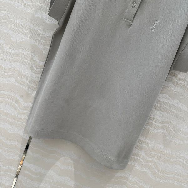YSL Polo Collar T-shirt Gray Cotton Polyester