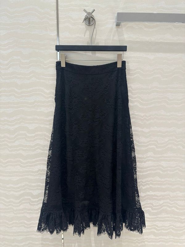 CD Lace Long Skirt Black Polyester