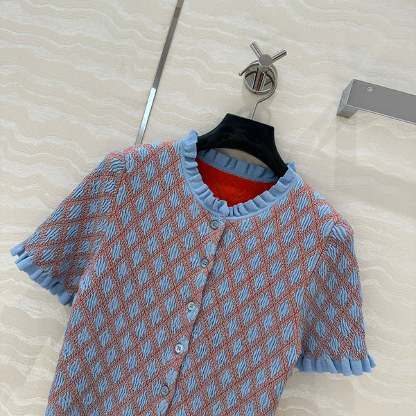 Prada Short-sleeved Shirt Blue mix Orange Cotton Poliamide