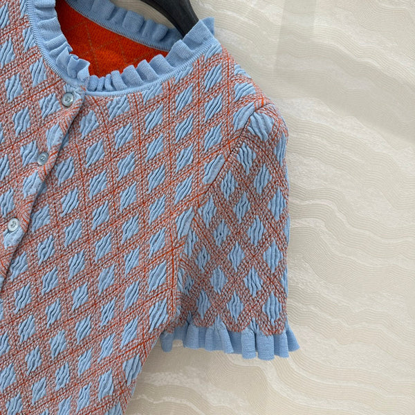 Prada Short-sleeved Shirt Blue mix Orange Cotton Poliamide