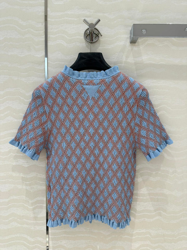 Prada Short-sleeved Shirt Blue mix Orange Cotton Poliamide